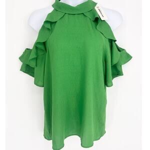 EESome NWT Kelly Green Cold Shoulder Ruffle Oversized Top Size L